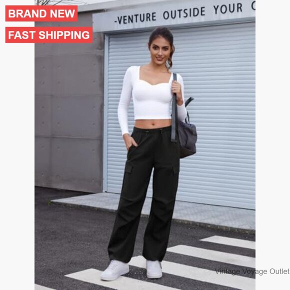 Women's Cargo Pants Elastic Waist Water Resistant Lightweight Hiking - Picture 3 of 6